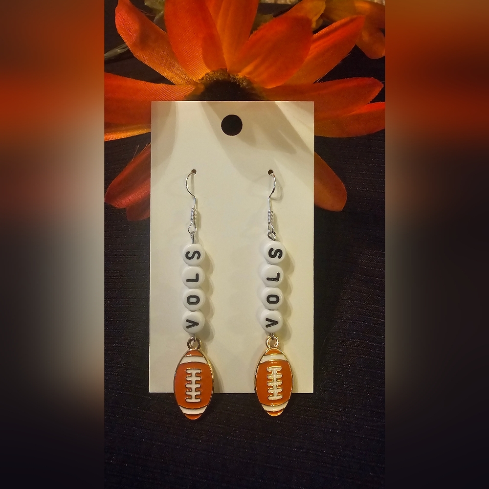 Orange and White Football Earrings